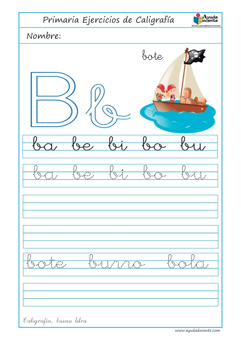 Página 27 del cuaderno de caligrafía: sílabas y palabras con la letra B