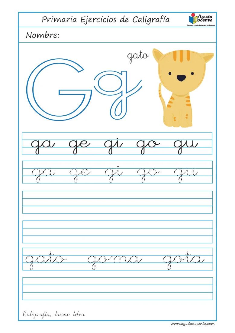 Página 31 del cuaderno de caligrafía: sílabas y palabras con la letra G