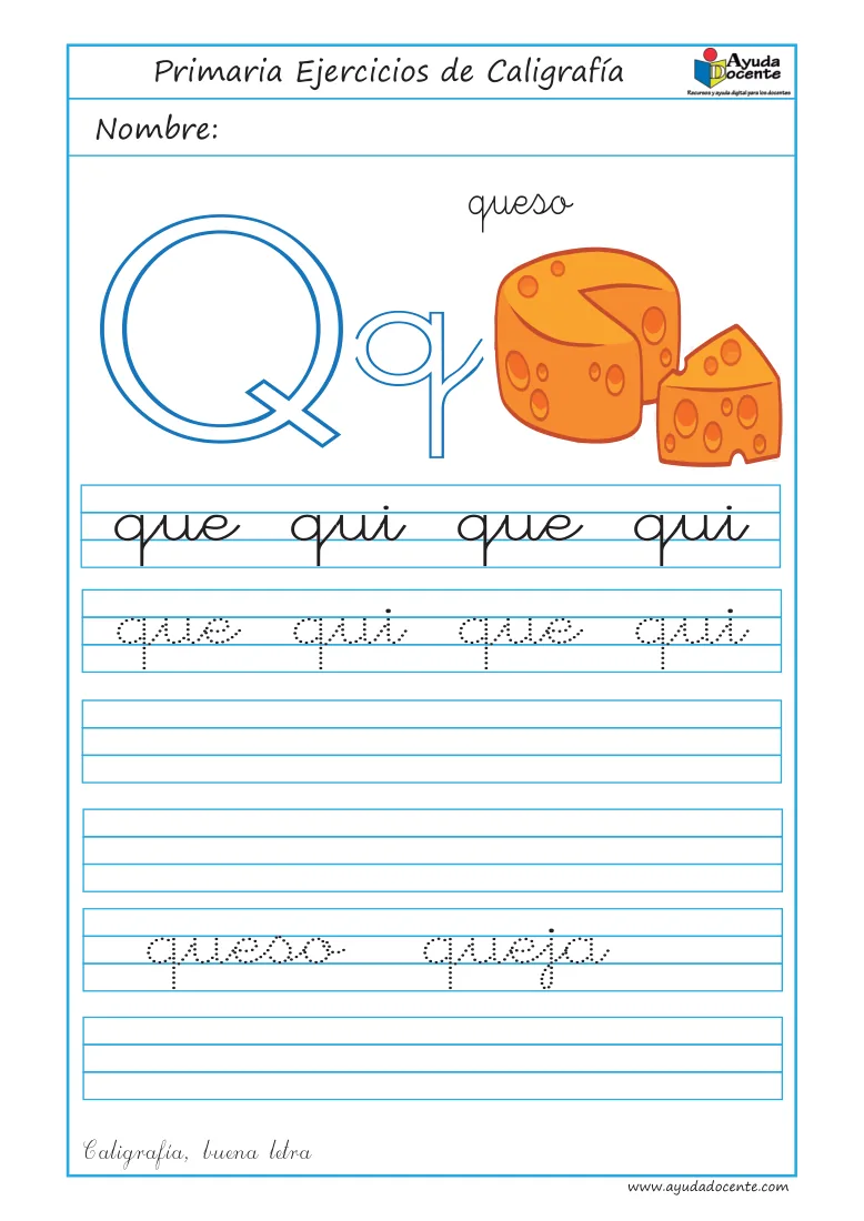Página 41 del cuaderno de caligrafía: sílabas y palabras con la letra Q