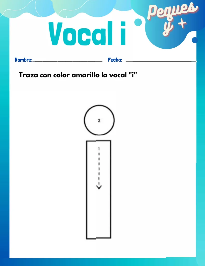 Página 13 del cuaderno de vocales: repasar la i siguiendo el orden de los trazos