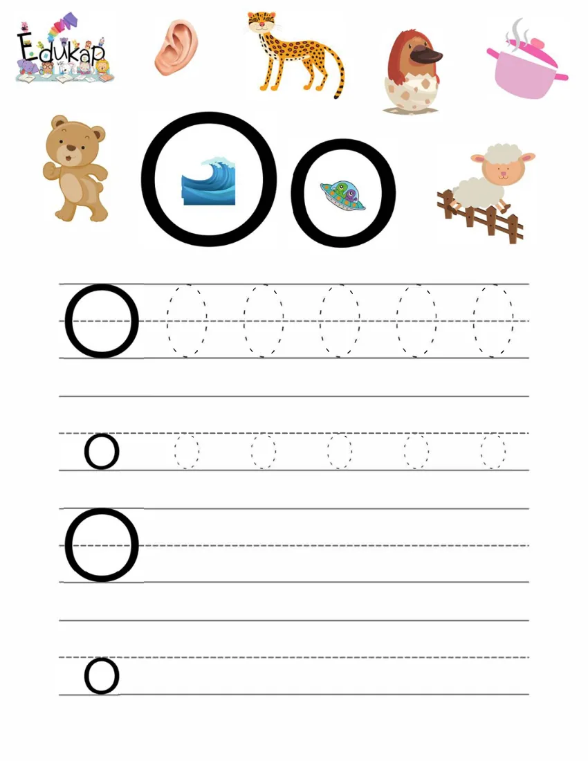 Página 23 del cuaderno de vocales: repasar la O mayúscula y la o minúscula, con un oso y una oveja