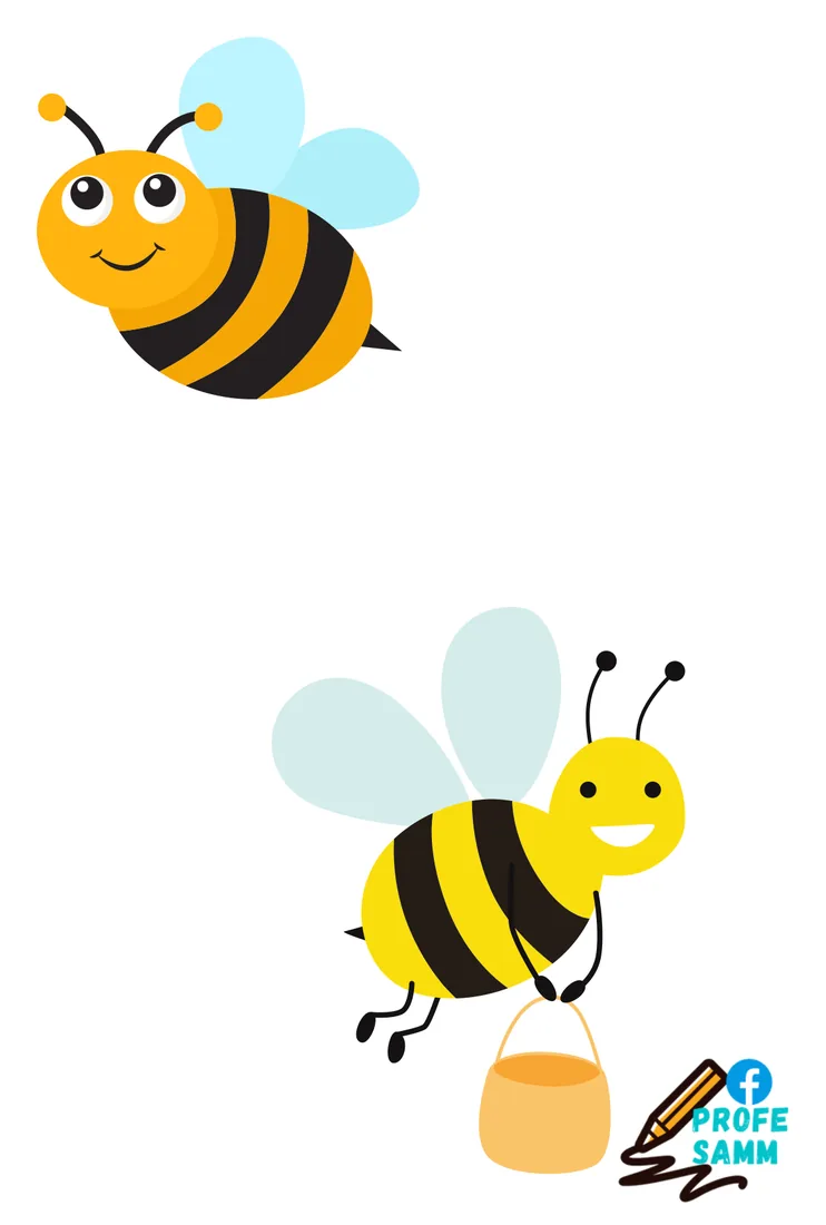 Dos abejas sonrientes, una con un cubo de miel