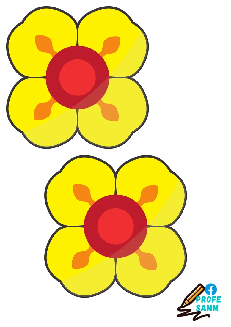 Dos flores amarillas con el centro rojo en una lámina