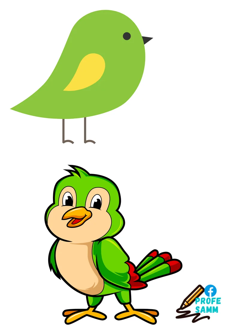 Dos pájaros verdes, uno sencillo y otro de dibujos animados