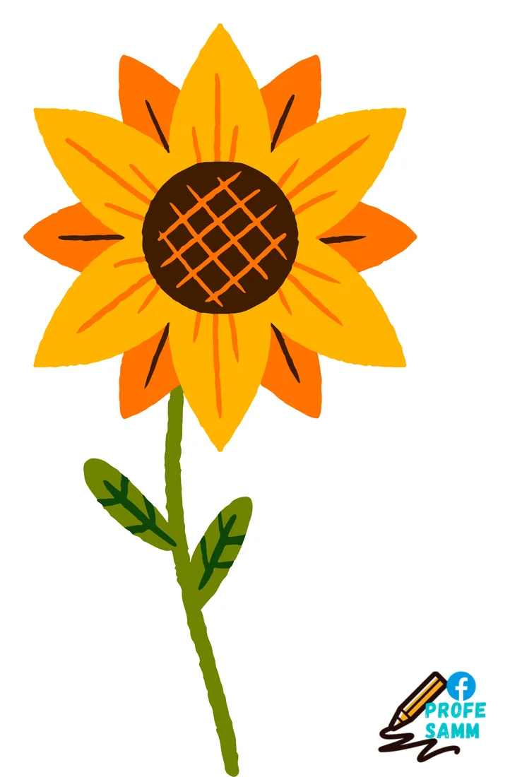 Girasol con tallo largo y hojas para el mural de primavera