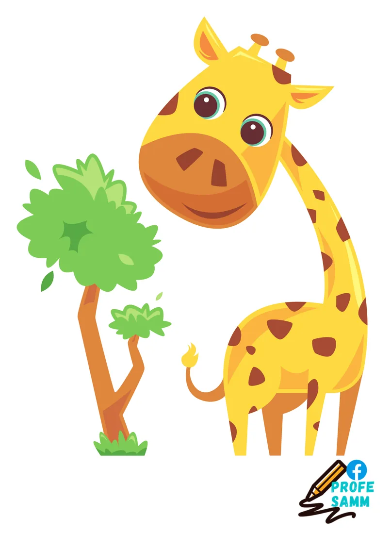 Jirafa adulta y su cría junto a un árbol