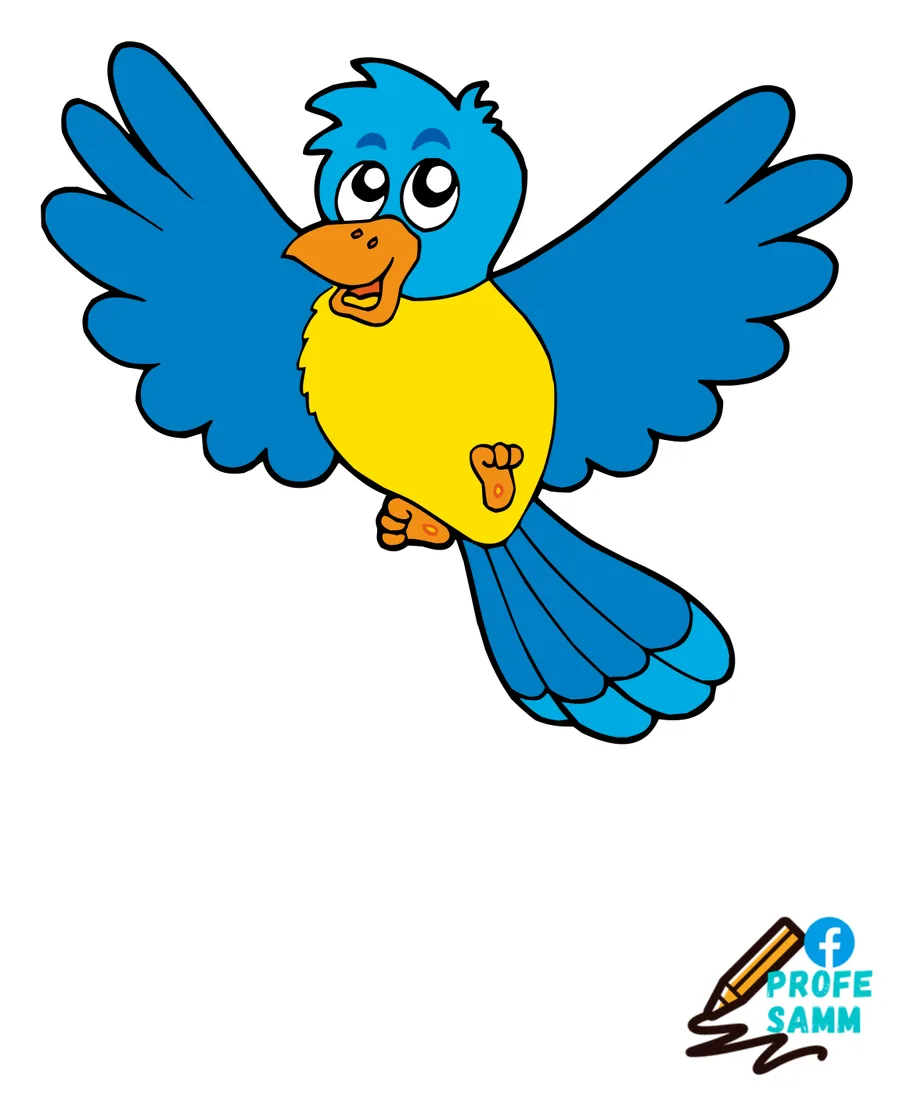 Pájaro azul y amarillo con las alas abiertas