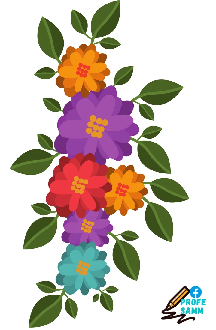 Tira vertical de flores de colores con hojas para el marco de la puerta