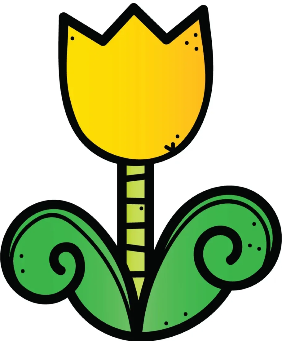 Tulipán amarillo con hojas verdes enroscadas para recortar