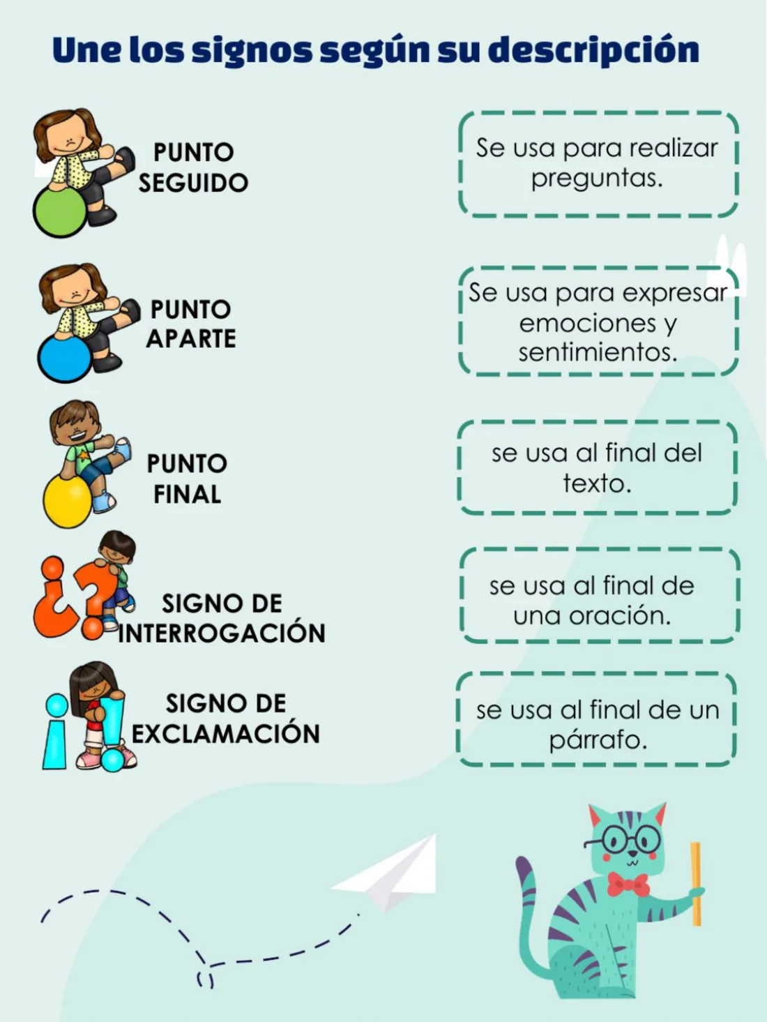 Actividad de unir cada signo de puntuación con su descripción, de Salesianos Don Bosco