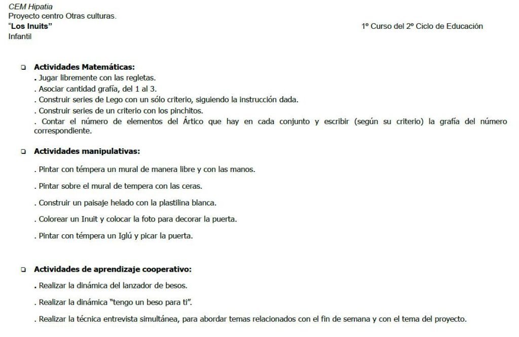 actividades proyecto esquimales infantiles