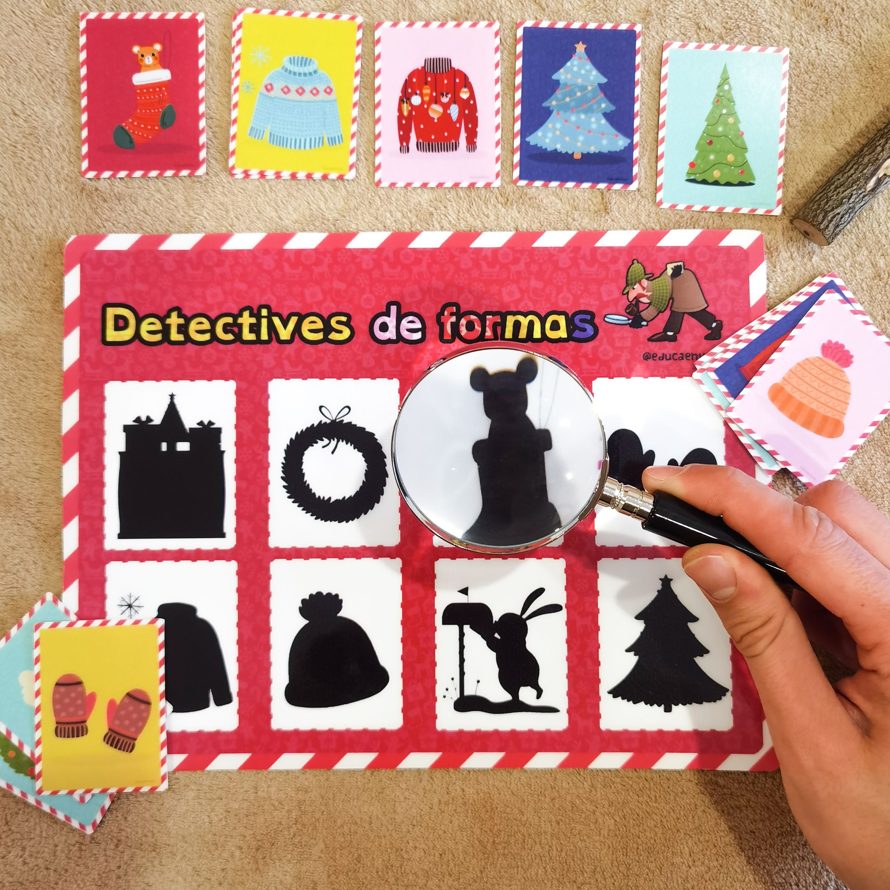 Juego de percepción visual: objetos de invierno y sus siluetas para emparejar, en infantil y primaria