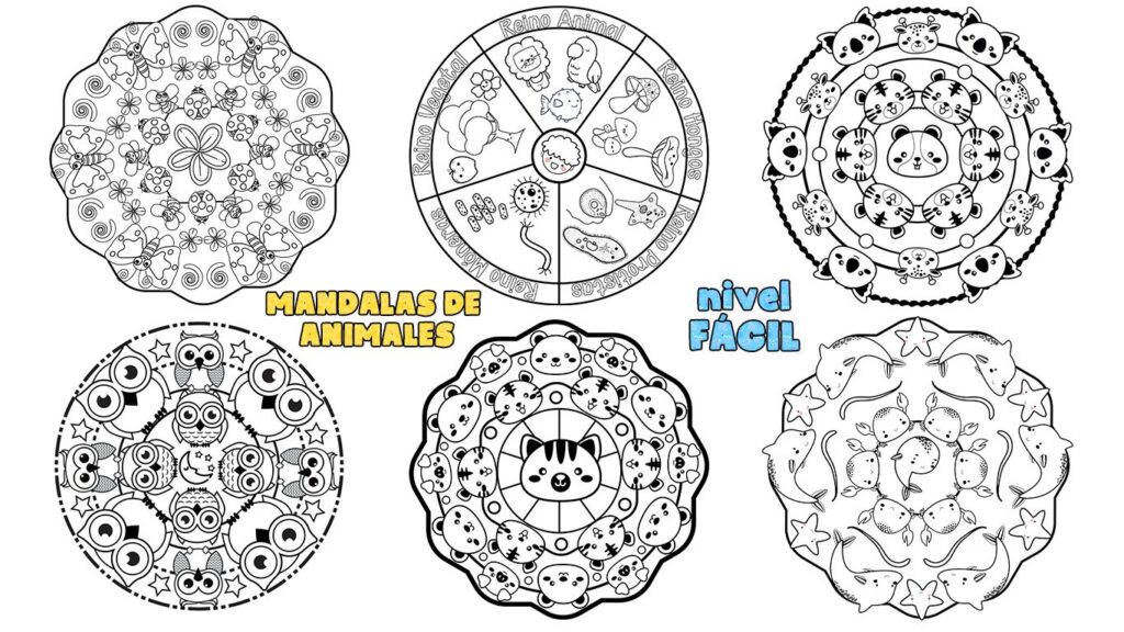 Bonitos mandalas para imprimir y colorear de animales fáciles.