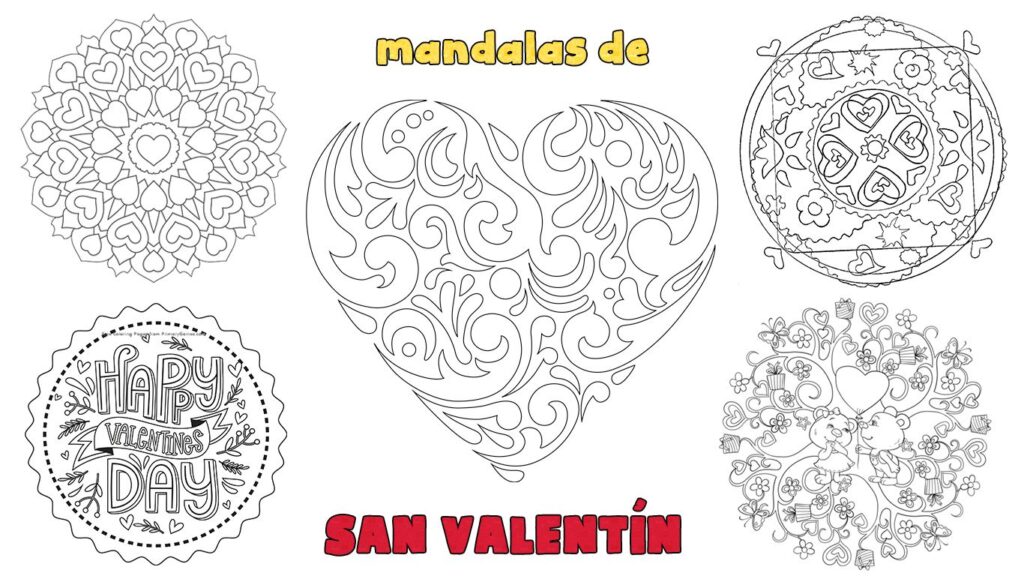 mandalas de San Valentín para colorear para niños de preescolar o Infantil y Primaria