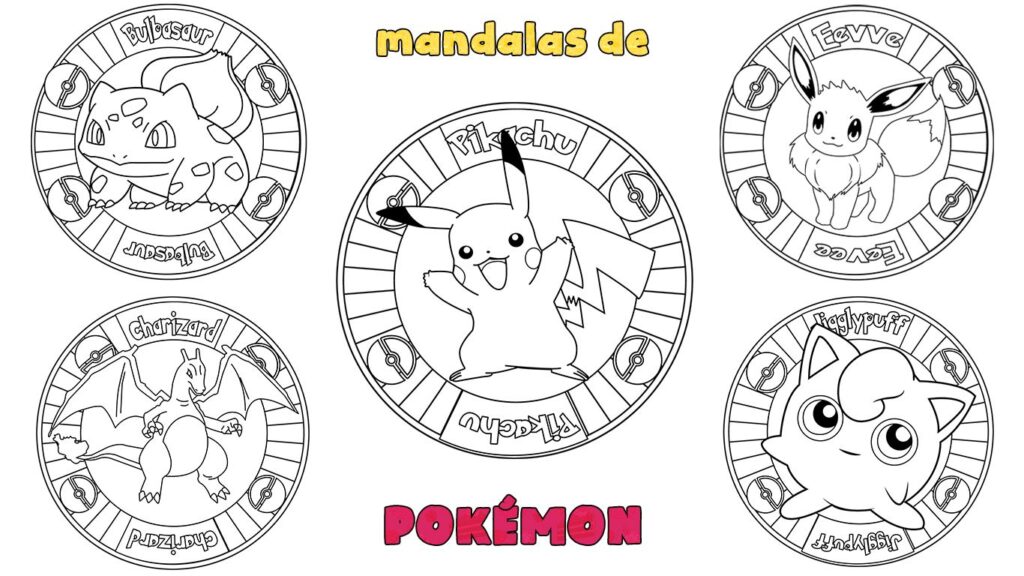 Bonitos mandalas para imprimir y colorear de Pokémon para niños de preescolar o Infantil y Primaria.