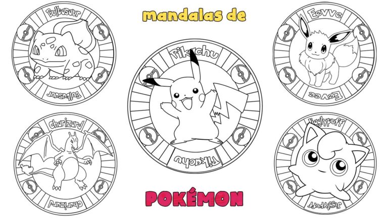 Bonitos mandalas para imprimir y colorear de Pokémon para niños de preescolar o Infantil y Primaria.