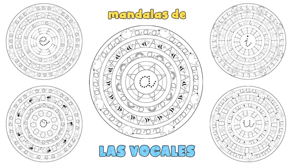 Bonitos mandalas para imprimir y colorear de letras con toda las vocales para niños de preescolar o Infantil y Primaria