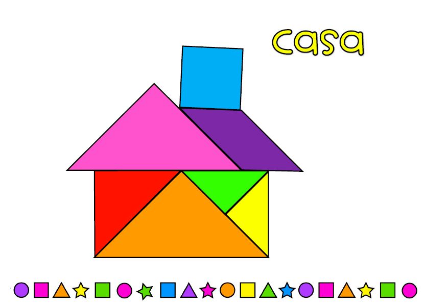 Figuras Tangram para imprimir. Con PLANTILLAS en PDF 5 Plantilla de una casa en un pack gratuito de figuras tangram para imprimir