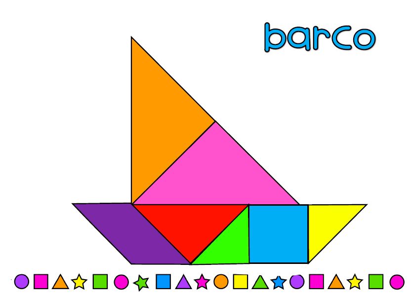 Plantilla de un barco en un pack gratuito de figuras tangram para imprimir