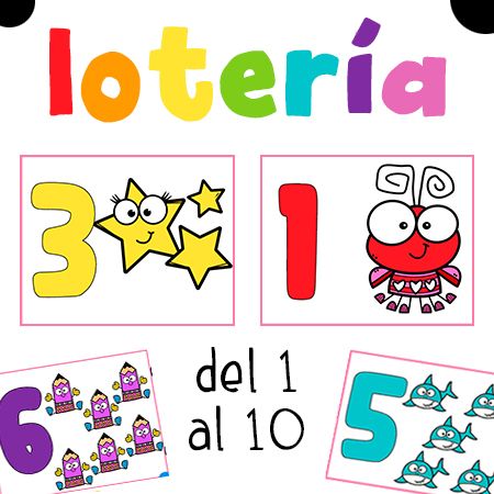 Lotería de números para niños para imprimir con números del 1 al 10