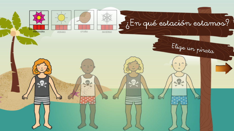 Pantalla de las estaciones del año con cuatro iconos para elegir en cuál estamos