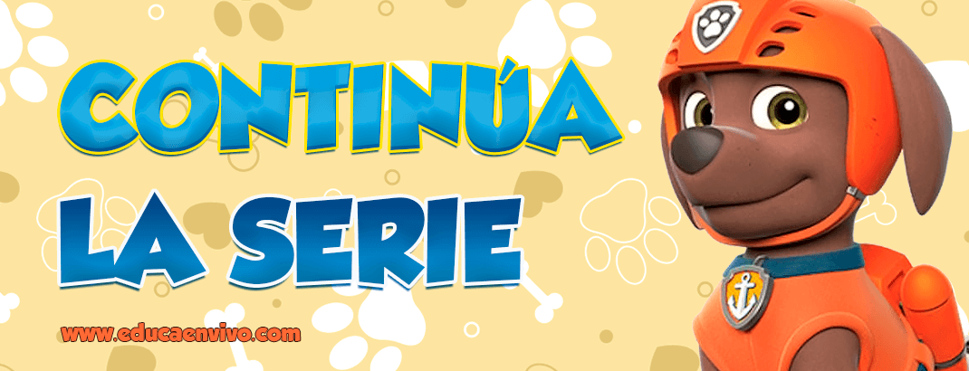 Portada del juego con el título «Continúa la serie» y un cachorro de la Patrulla Canina
