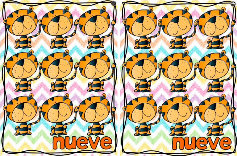 Dibujos de tigre infantiles, pareja número nueve en el memorama de números
