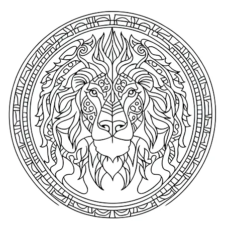 Mandala de cabeza de león para imprimir y pintar