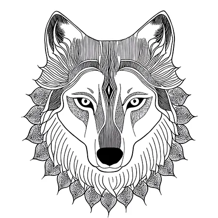 Dibujo de mandala de lobo con puntos para colorear