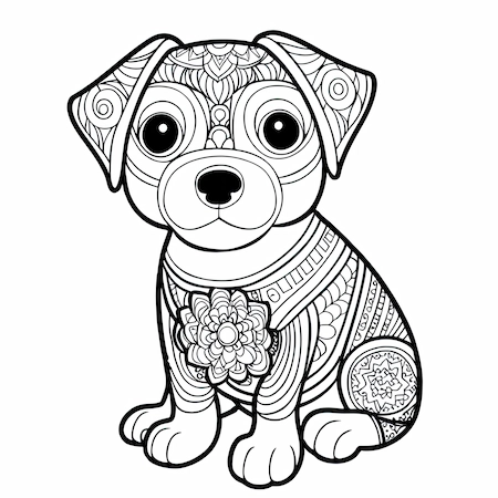 Mandala de perro labrador con dibujos florales para colorear