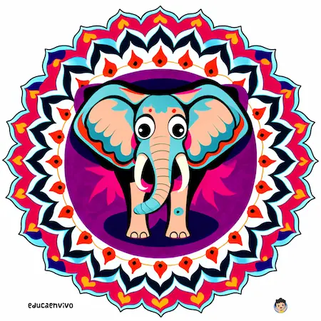 mandala de elefante coloreado con elementos florales