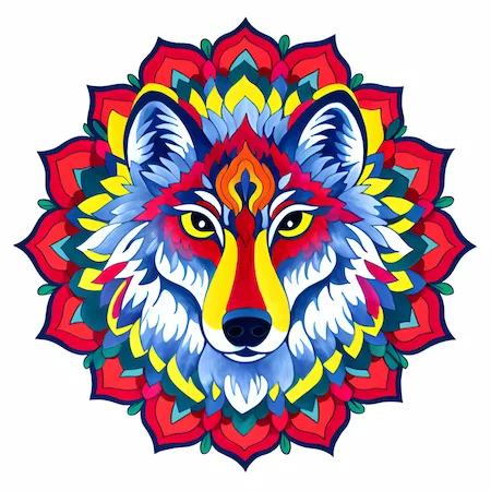 Mandala de lobo pintado para decoración y meditación