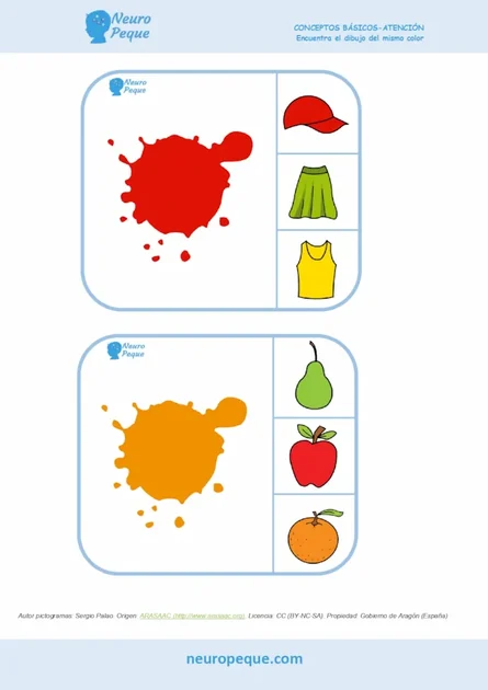 juego de colores con pictogramas para aprender los colores.