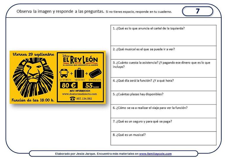 Ficha de lectura para niños de 5 primaria