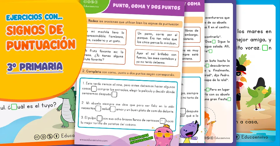 Ejercicios de signos de puntuación para 3º de Primaria para imprimir en PDF