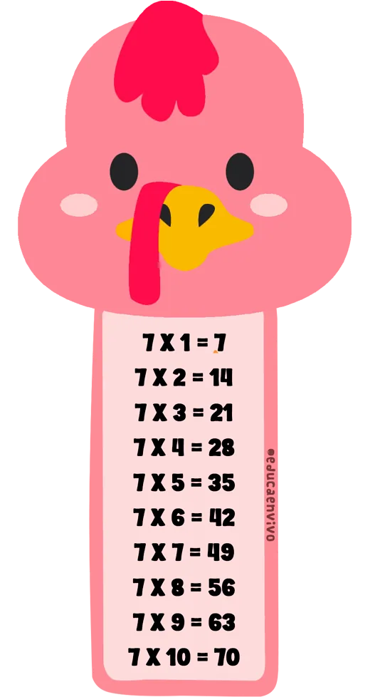 Llavero de la tabla del 7 con una gallina para imprimir